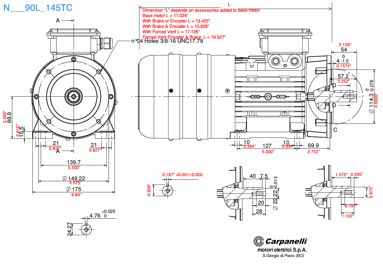 2hp 4pole 3ph NEMA 145TC AC Motors & Brake Motors