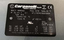 Load image into Gallery viewer, Carpanelli MM63a2 1ph AC Metric Motor or Brakemotor