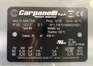Carpanelli MM71b4 0.3Kw/0.4HP 110/230V 4pole 1ph AC Metric Motor or Brakemotor