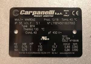 Carpanelli MM80a2 0.75Kw/1hp 110/230V 1ph AC Metric Motor or Brake Motor