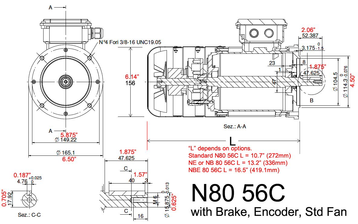 2hp 2pole 3ph NEMA 143TC /145TC AC, Brake, & Vector Motors