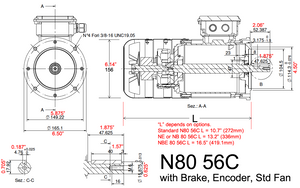 1.5hp 4pole 3ph NEMA 56C AC, Brake, & Vector Motors
