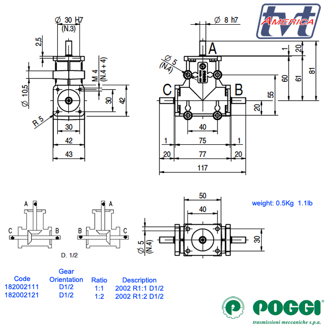 Poggi® Right angle gearbox 2000 Series