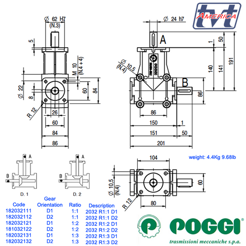 Poggi® Right angle gearbox 2032 Series