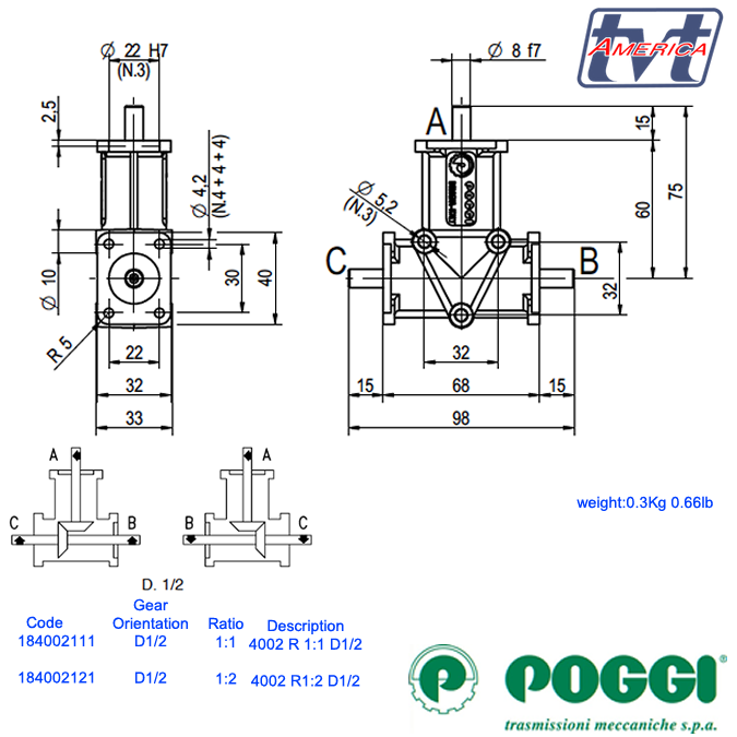 Poggi® Right angle gearbox 4002 Series