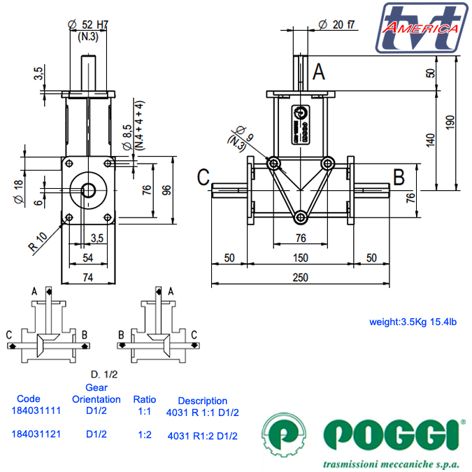 Poggi® Right angle gearbox 4031 Series