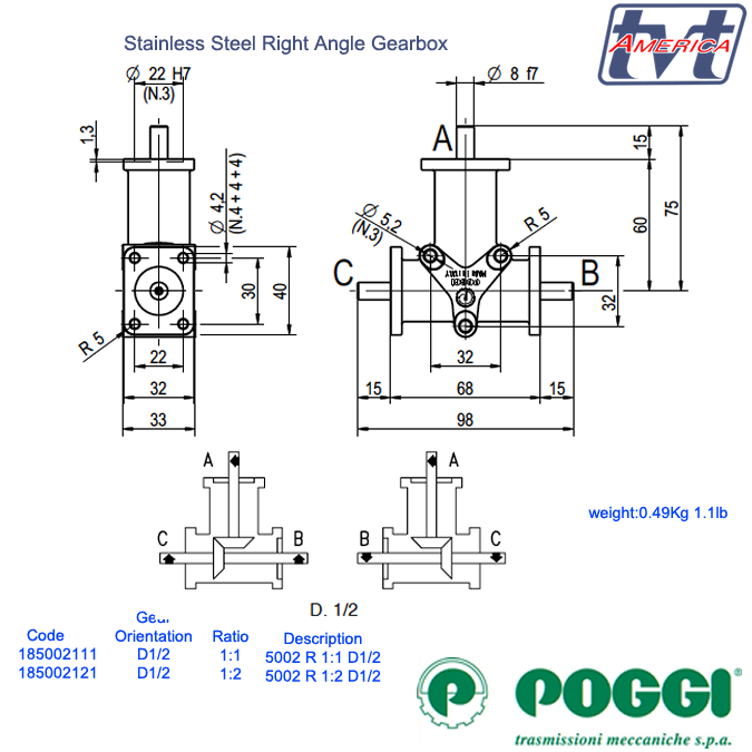 Poggi® Right angle gearbox 5002 Series
