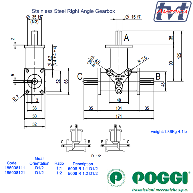 Poggi® Right angle gearbox 5008 Series