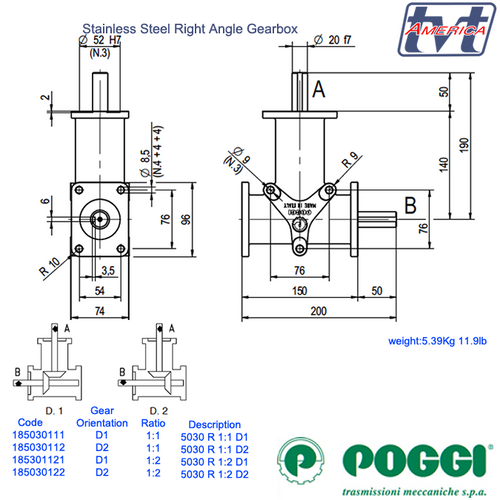 Poggi® Right angle gearbox 5030 Series